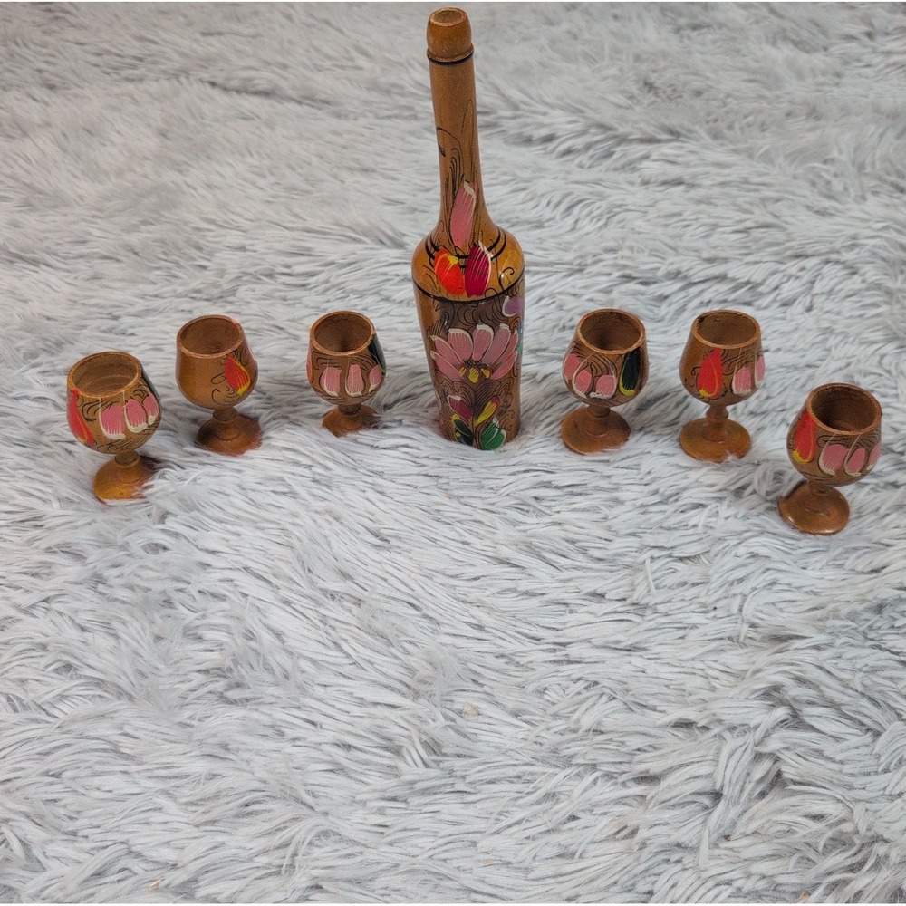 Vintage 7-Piece  Wooden Bar Set Mexican Hand Crafted‎ Art Decor